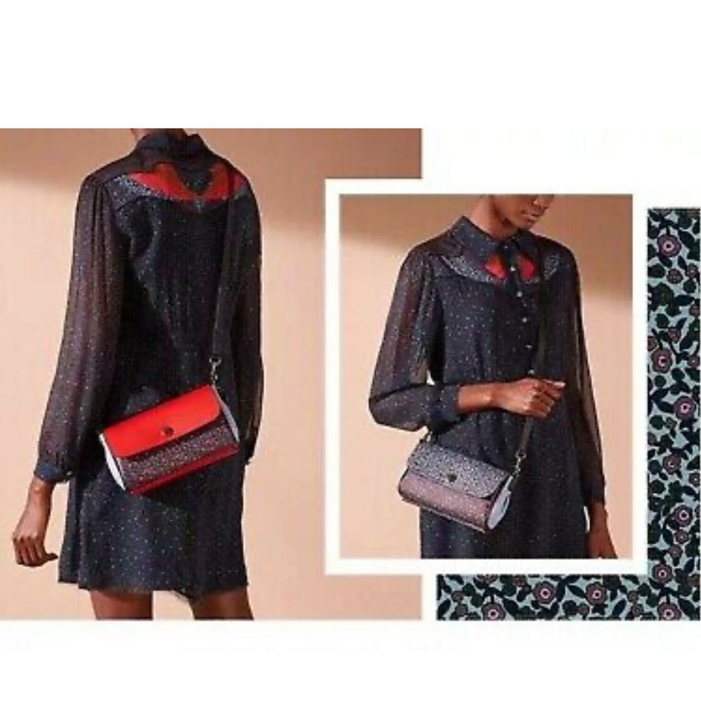 New Coach Ranch Floral Print Reversible Snap Crossbody Bag Purse Blue Red Mist